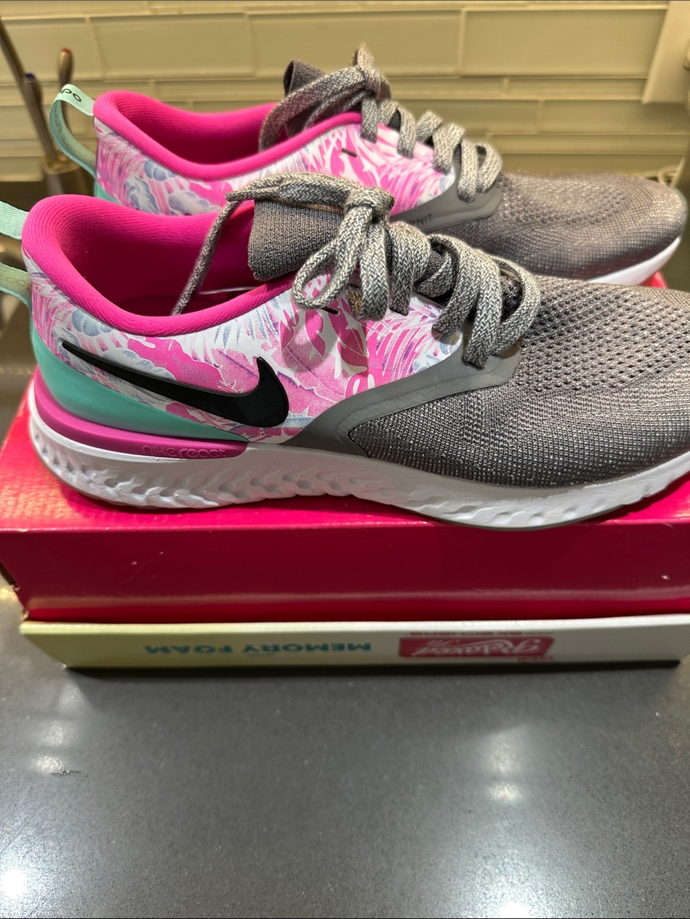Nike Women’s odyssey react  Pink, Gray & Teal Athletic Running Shoes